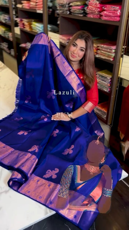 Royal Indigo Blue Banarasi Soft Silk Saree