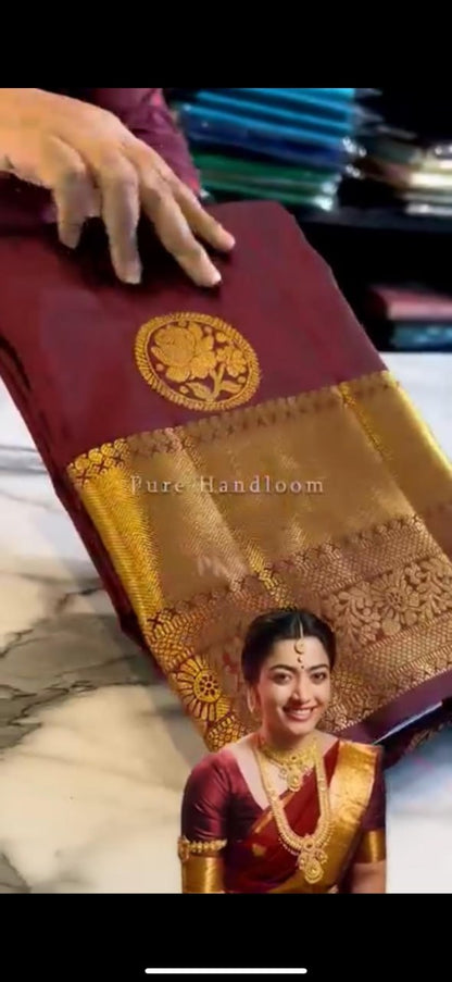 Royal Wine Banarasi Soft Silk Saree