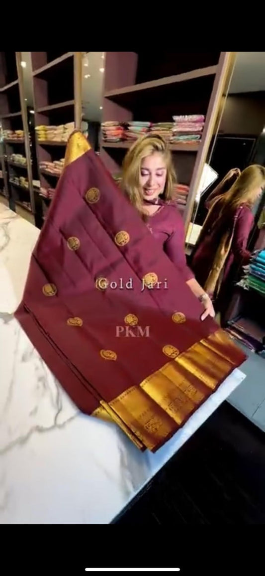 Royal Wine Banarasi Soft Silk Saree