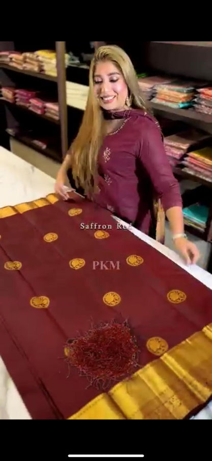 Royal Wine Banarasi Soft Silk Saree