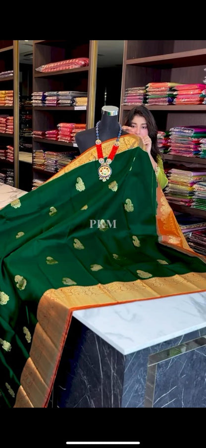 Royal Emerald Green Banarasi Soft Silk Saree