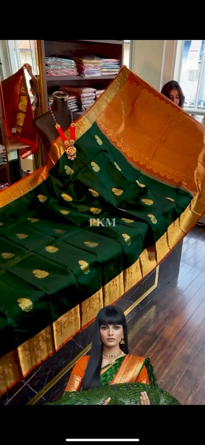 Royal Emerald Green Banarasi Soft Silk Saree
