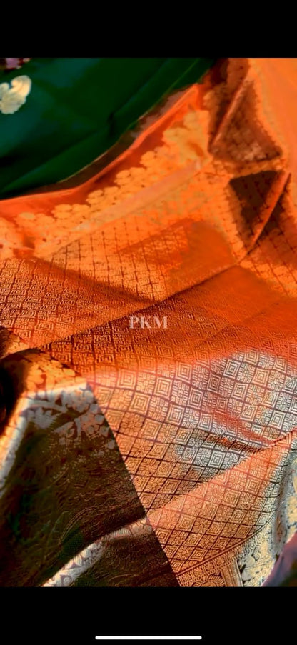 Royal Emerald Green Banarasi Soft Silk Saree