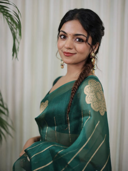 Emerald Bloom Linen Silk Saree
