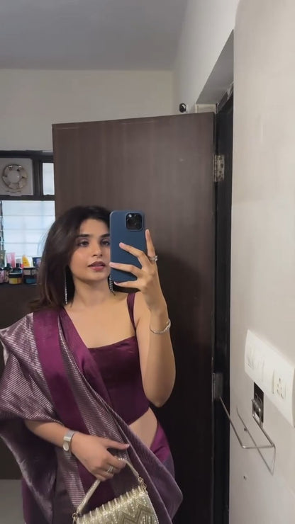 Wine Purple Soft Banarasi Silk Saree with Rich Zari Weaving | Festive & Wedding Wear