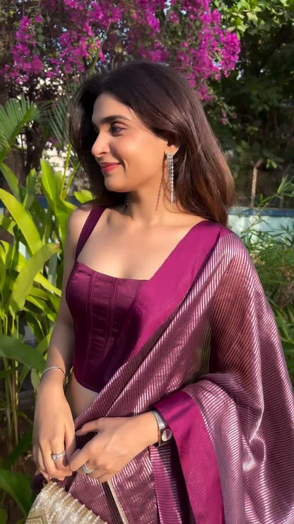 Wine Purple Soft Banarasi Silk Saree with Rich Zari Weaving | Festive & Wedding Wear
