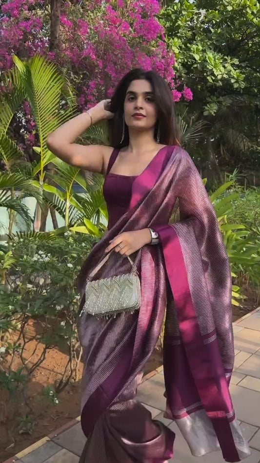 Wine Purple Soft Banarasi Silk Saree with Rich Zari Weaving | Festive & Wedding Wear