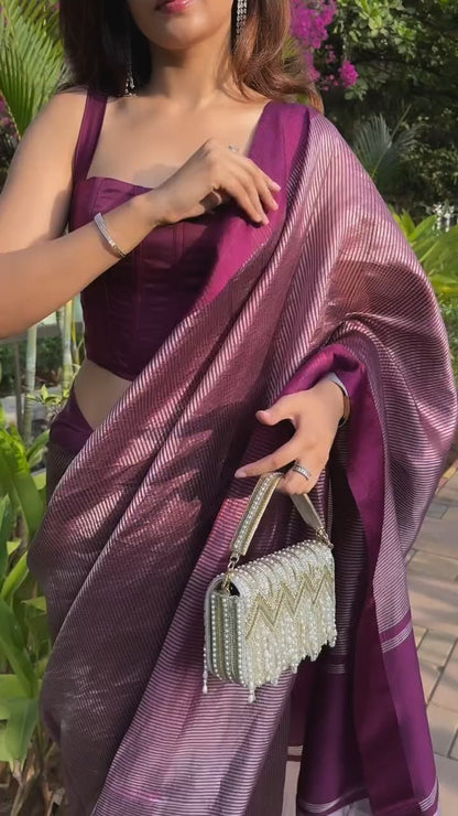 Wine Purple Soft Banarasi Silk Saree with Rich Zari Weaving | Festive & Wedding Wear