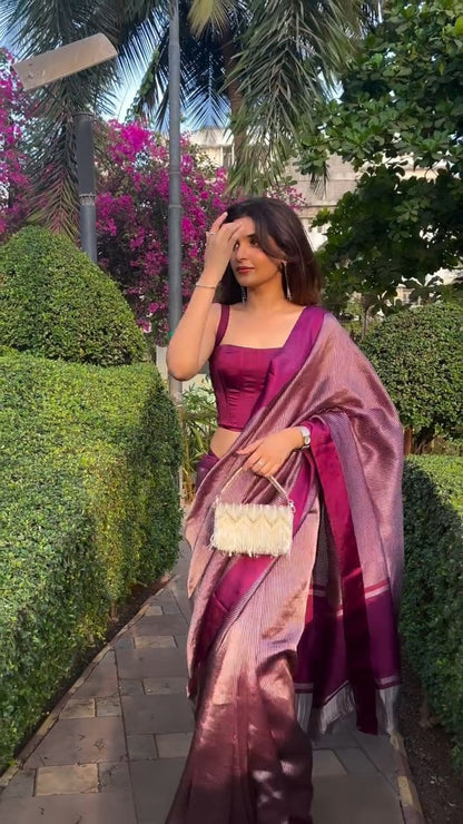 Wine Purple Soft Banarasi Silk Saree with Rich Zari Weaving | Festive & Wedding Wear