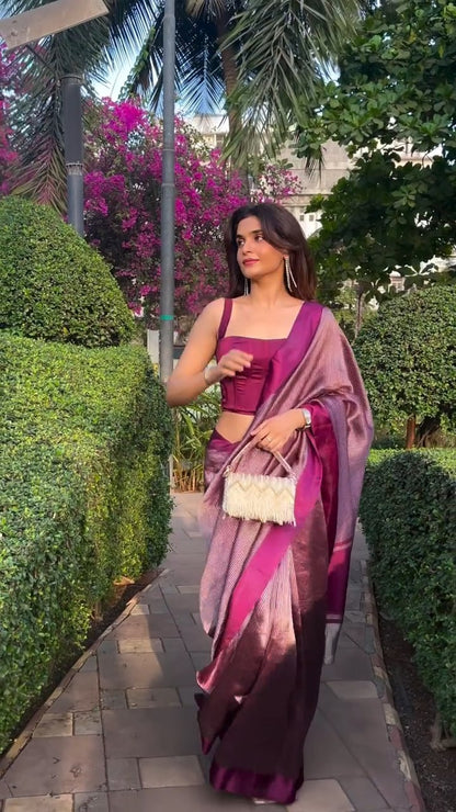 Wine Purple Soft Banarasi Silk Saree with Rich Zari Weaving | Festive & Wedding Wear