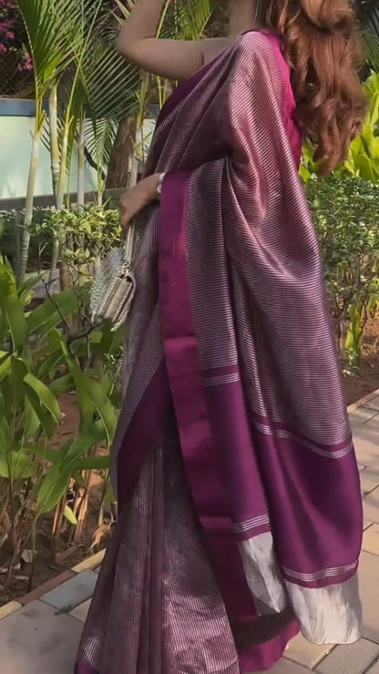 Wine Purple Soft Banarasi Silk Saree with Rich Zari Weaving | Festive & Wedding Wear