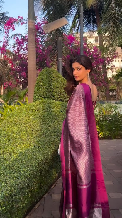 Wine Purple Soft Banarasi Silk Saree with Rich Zari Weaving | Festive & Wedding Wear