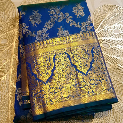 Royal Blue Banarasi Soft Silk Saree with Rich Gold Zari Weaving | Traditional Wedding Wear