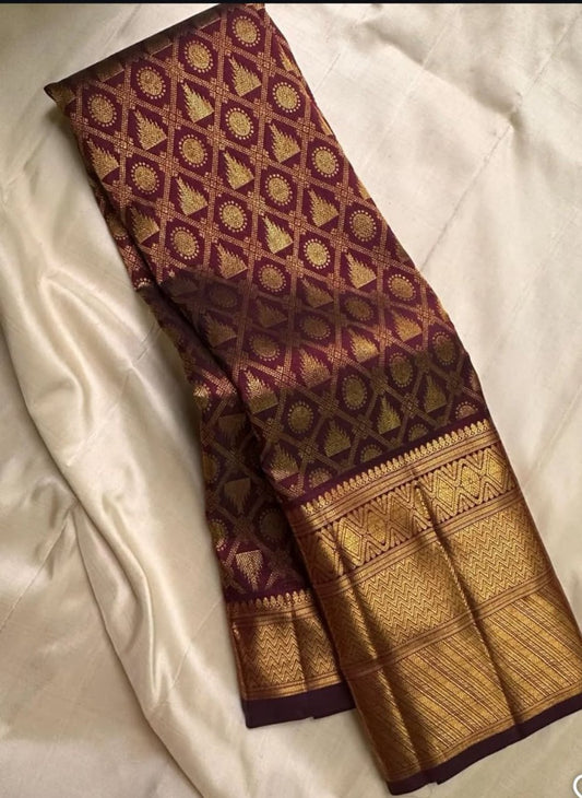 Maroon Banarasi Soft Silk Saree with Antique Gold Zari Weaving | Traditional Wedding Wear
