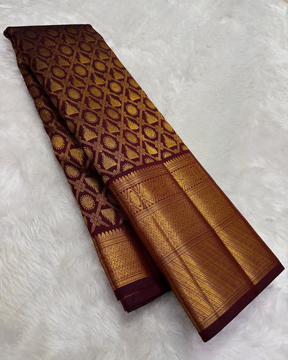Maroon Banarasi Soft Silk Saree with Antique Gold Zari Weaving | Traditional Wedding Wear