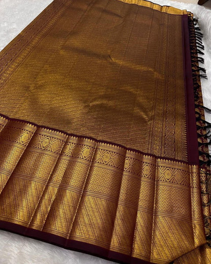 Maroon Banarasi Soft Silk Saree with Antique Gold Zari Weaving | Traditional Wedding Wear