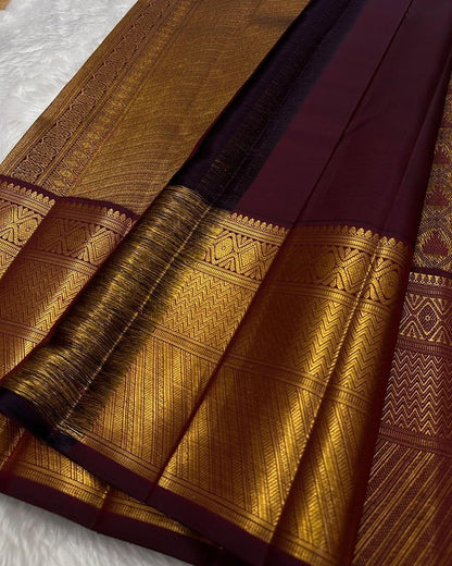 Maroon Banarasi Soft Silk Saree with Antique Gold Zari Weaving | Traditional Wedding Wear