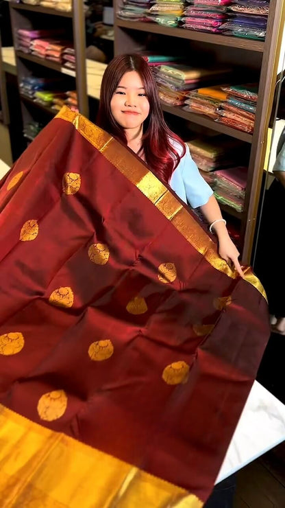 Royal Maroon Banarasi Soft Silk Saree with Traditional Gold Zari Weaving
