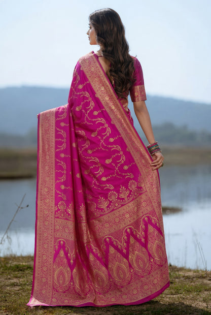 Rani Pink Banarasi Silk Saree with Rich Golden Zari Detailing